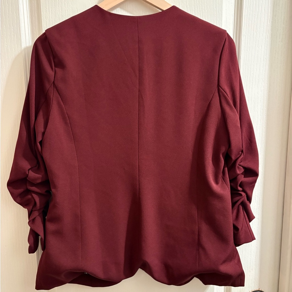 Women’s Skies Are Blue collarless ruched sleeve blazer in deep burgundy size M - Picture 7 of 7